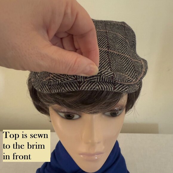 Handmade Mens Large Herringbone Pattern Wool Flat Cap Gray Plaid Newsboy - Picture 11 of 11
